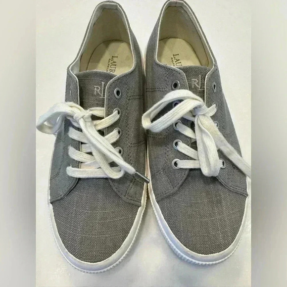 Ralph Lauren flax linen sneakers “Jolie” light gray size 9.5 NEW - Picture 1 of 8